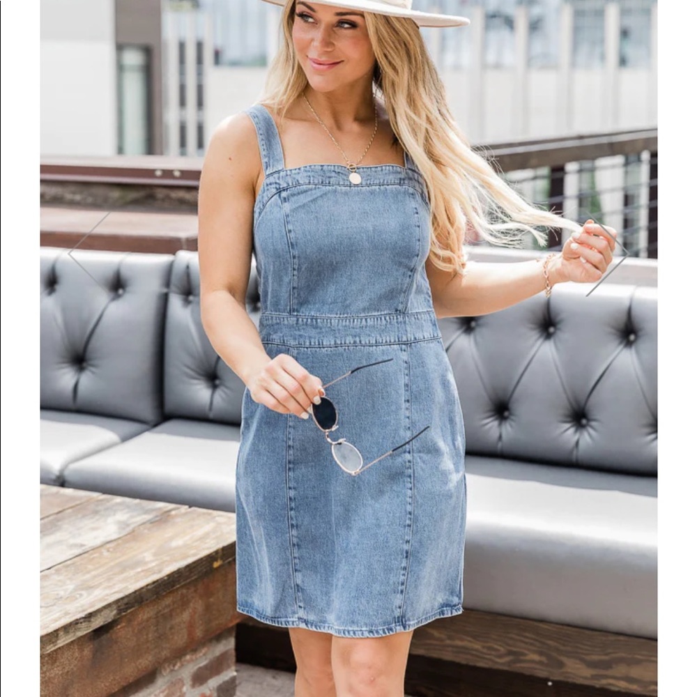 Pink Lily SAVOR THIS MOMENT CHAMBRAY JUMPER DRESS